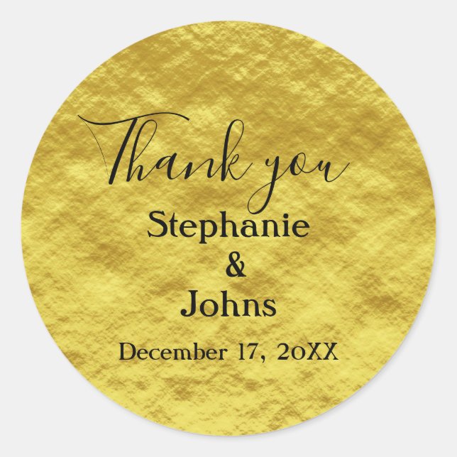 Sticker Rond Merci Gold Foil Mariage Cadeau Favoriser Moderne (Devant)