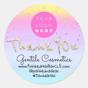 Sticker Rond Merci Gold Sweet 16th Logo Nom  Ombre Bleu