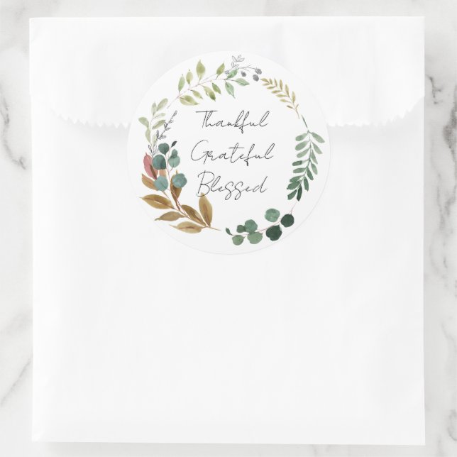 Sticker Rond Merci Grateful Blessé Leaf Automne Rustique modern (Sac)