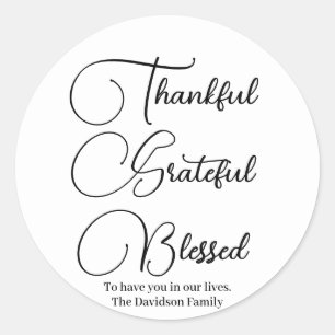 Sticker Rond Merci Grateful Blessé script Thanksgiving