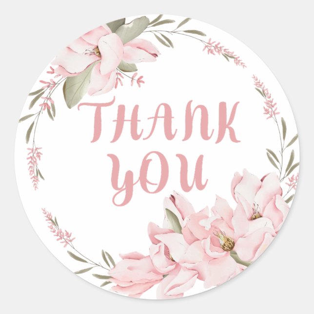 Sticker Rond Merci - Gratitude - Fleurs Roses (Devant)