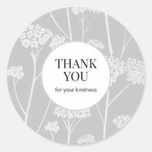 Sticker Rond Merci gris fumé à fleur monochrome