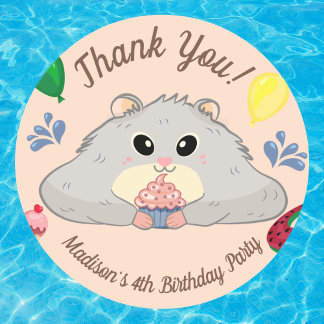 Sticker Rond Merci Hamster Anniversaire Pool Party
