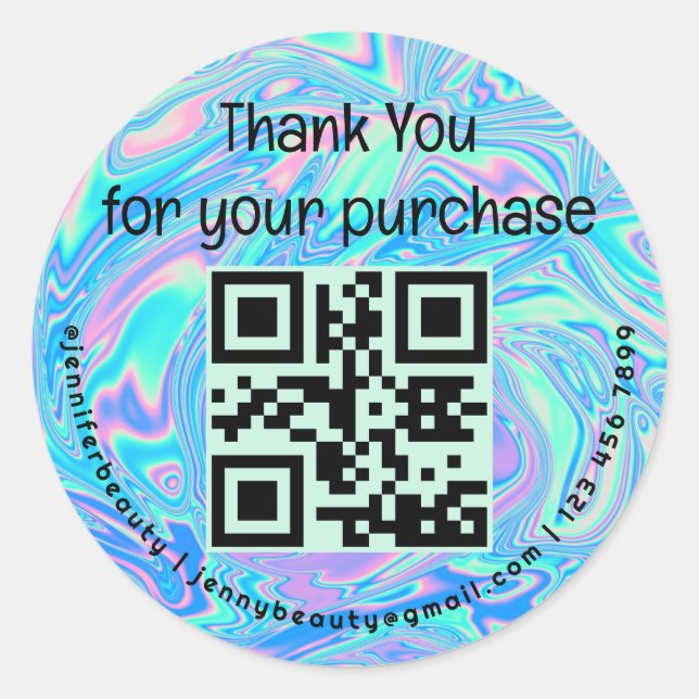 Sticker Rond merci holographic qr code petite entreprise (Devant)