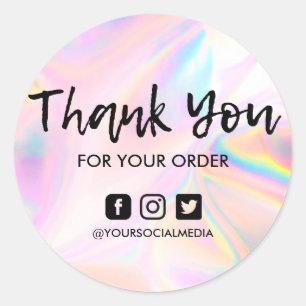 Sticker Rond Merci holographique de Faux Pink