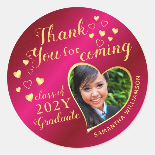 Sticker Rond Merci Hot Rose et Gold 2025 Graduation (Devant)