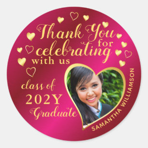 Sticker Rond Merci Hot Rose et Gold 2025 Graduation Favor