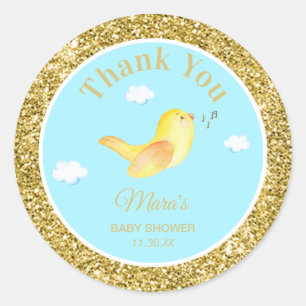 Sticker Rond Merci jaune de baby shower de nuage de ciel de