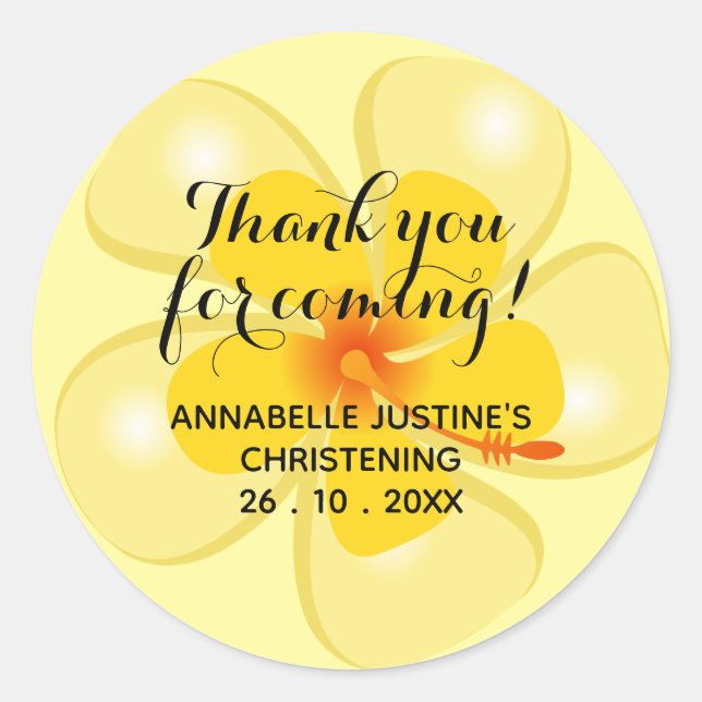 Sticker Rond Merci Jaune Doux POUR VENIR ! Christine (Devant)