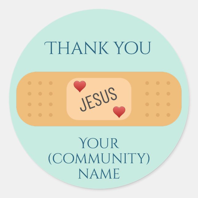 Sticker Rond Merci Jésus guérisseur patch Bouton turquoise (Devant)