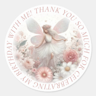 Sticker Rond Merci Joli Fée Rose
