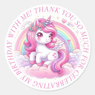 Sticker Rond Merci jolie licorne rose
