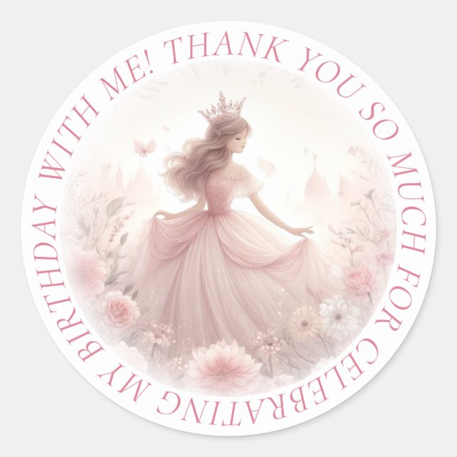 Sticker Rond Merci jolie princesse rose (Devant)