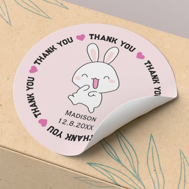 Sticker Rond Merci lapin mignon (a kind return address label, envelope seal or party gift tags.)