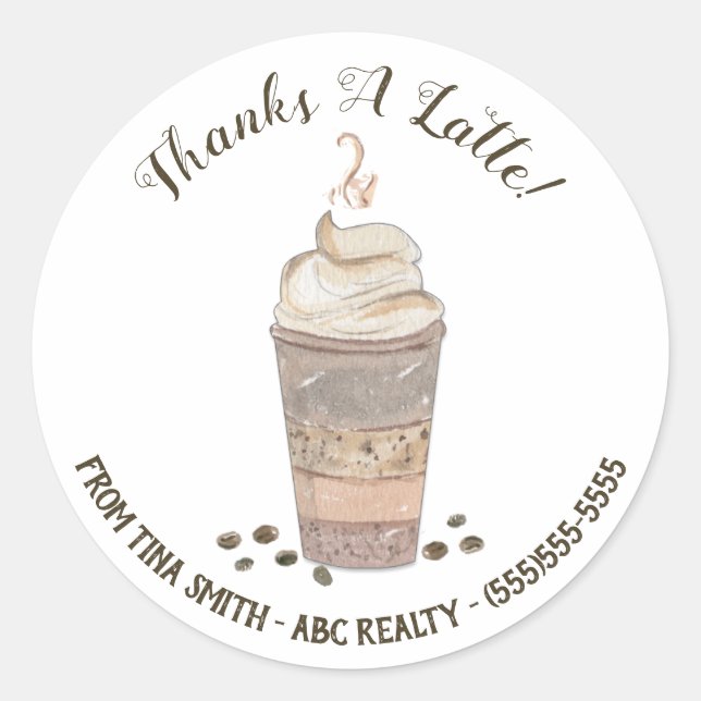 Sticker Rond Merci Latte Coffee Pop By (Devant)