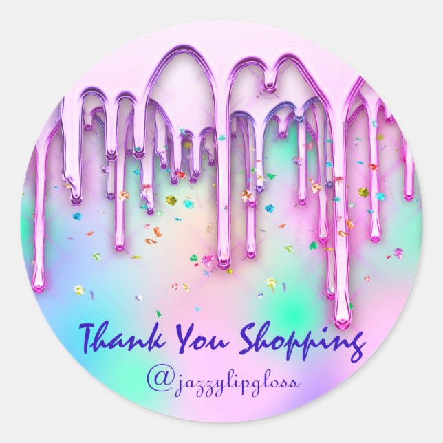 Sticker Rond Merci Lecteurs de shopping rose Confetti Holograph (Devant)