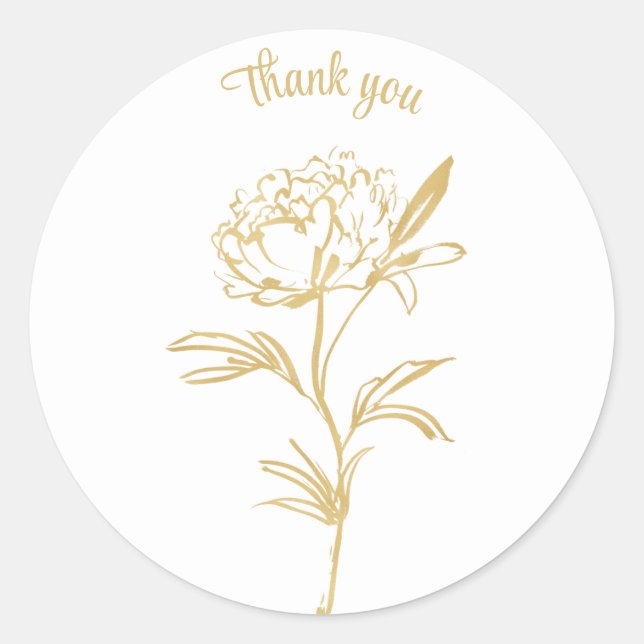 Sticker Rond Merci ligne d'encre d'or dessin fleur rose (Devant)