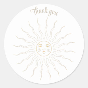 Sticker Rond Merci ligne or dessin face rétro soleil