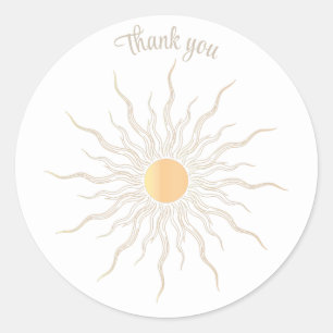 Sticker Rond Merci ligne or dessin soleil éclat soleil