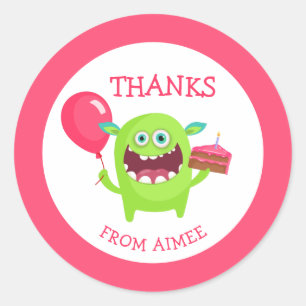 Sticker Rond Merci Little Monster Party