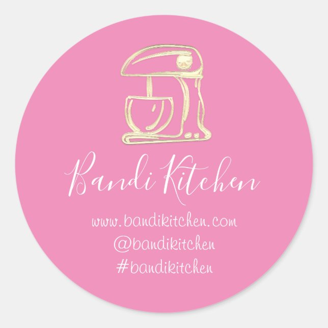 Sticker Rond Merci Logo Cuisine Cuisine Boulangerie Or rose (Devant)