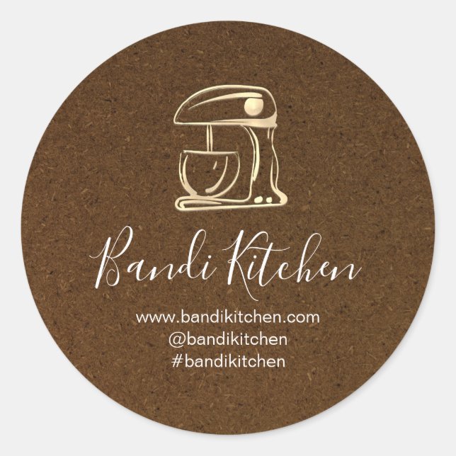 Sticker Rond Merci Logo Cuisine Cuisine Chef GoldKraftBrown (Devant)