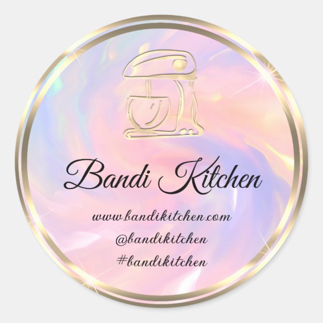 Sticker Rond Merci Logo Cuisine Cuisine Chef Holographe rose (Devant)