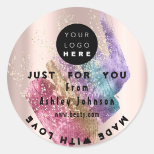 Sticker Rond Merci Logo Holographe Fabriqué Avec Amour Rose Co