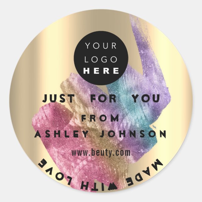 Sticker Rond Merci Logo Holographe Made Gold Blue Stroke Classi (Devant)