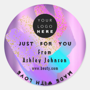 Sticker Rond Merci Logo Holographe Made Gold Blue Strokes Purpl