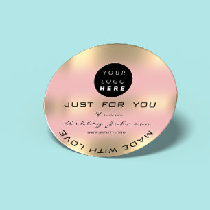 Sticker Rond Merci Logo Holographe Made Rose Ombre Gold