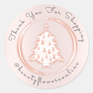 Sticker Rond Merci Logo Rose Pink Christmas Tree Joyeux