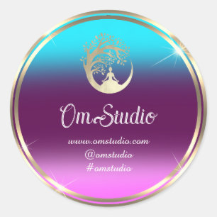 Sticker Rond Merci Logo Yoga Mindfulness Shop Gold Pink Berry