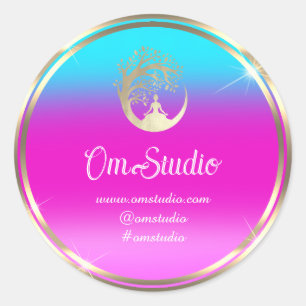 Sticker Rond Merci Logo Yoga Mindfulness Shop Gold Rose Bleu