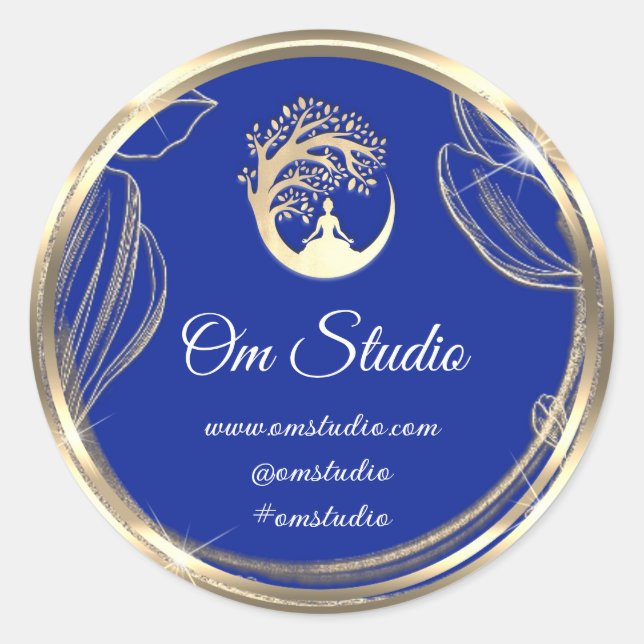 Sticker Rond Merci Logo Yoga Mindfulness's Shop Gold Blue (Devant)