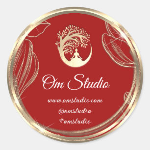 Sticker Rond Merci Logo Yoga Mindfulness's Shop Gold Red