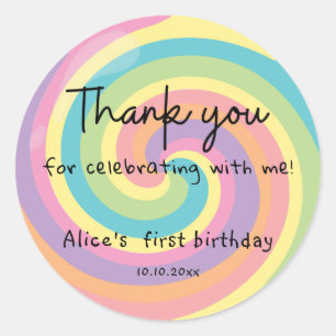 Sticker Rond Merci Lollipop coloré
