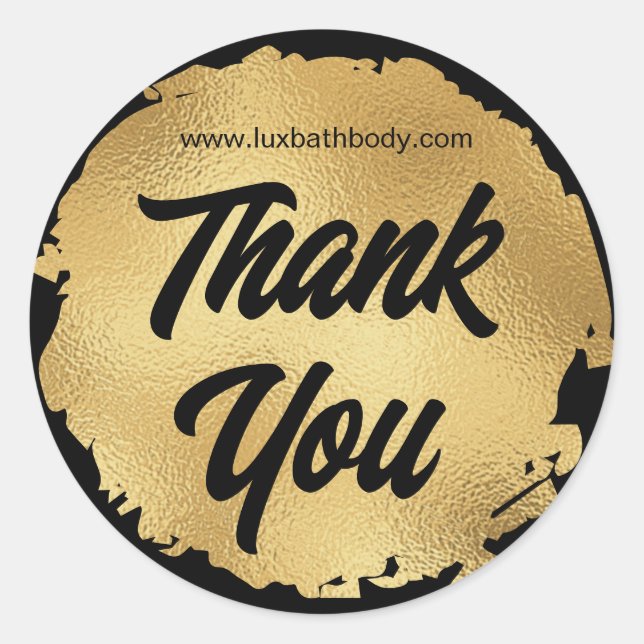 Sticker Rond Merci Luxe Black Gold Foil Moderne Personnalisé (Devant)
