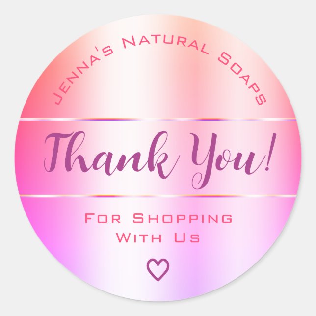 Sticker Rond Merci Luxe Rainbow Pink Ombre Gradient (Devant)