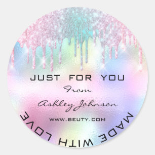 Sticker Rond Merci Made with Love Parties scintillant Holograph