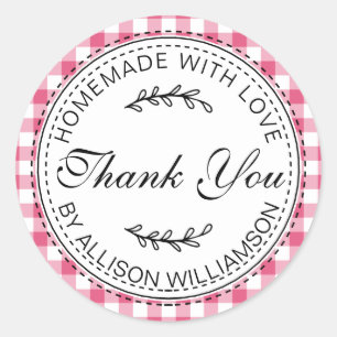 Sticker Rond Merci maison rustique Hot rose Chèque Motif C