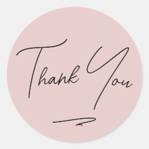 Sticker Rond Merci manuscrit minimaliste rose pâle