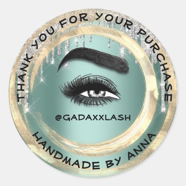 Sticker Rond Merci maquillage Artiste Lash Green Gold (Devant)