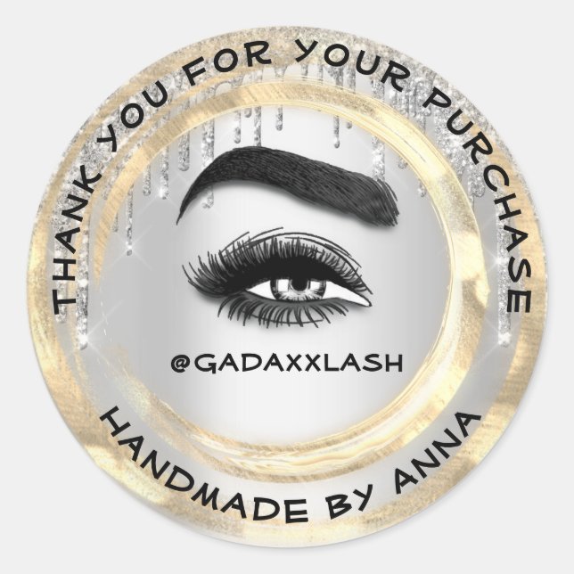 Sticker Rond Merci maquillage Artiste Nettoyeur de lash Argent (Devant)
