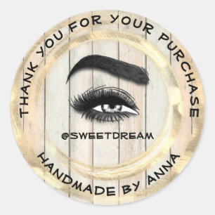 Sticker Rond Merci Maquillage Artiste Nettoyeur de Lash Logo Or