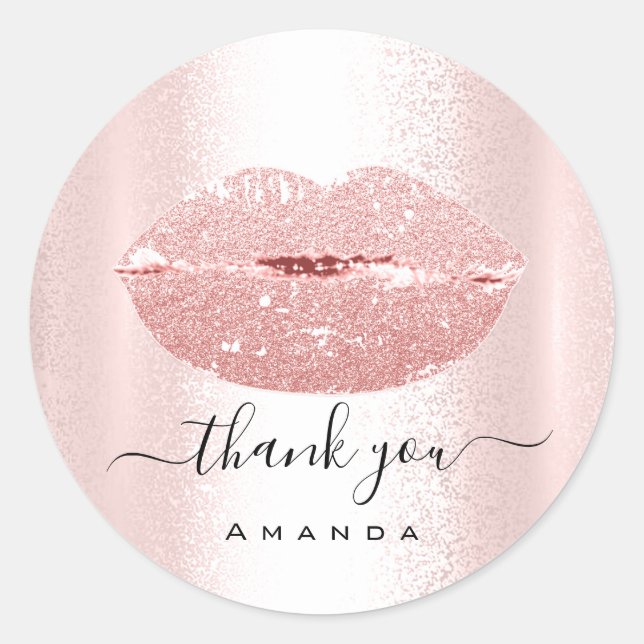 Sticker Rond Merci maquillage Kiss Lips Parties scintillant (Devant)