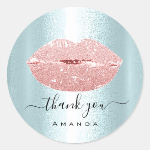 Sticker Rond Merci  maquillage Kiss Lips Parties scintillant Bl