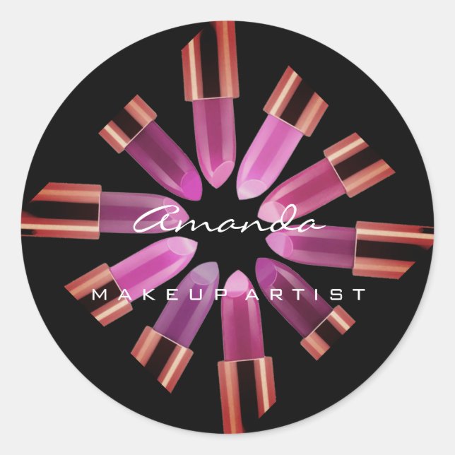 Sticker Rond Merci maquillage Logo Rose Black Lipstick (Devant)
