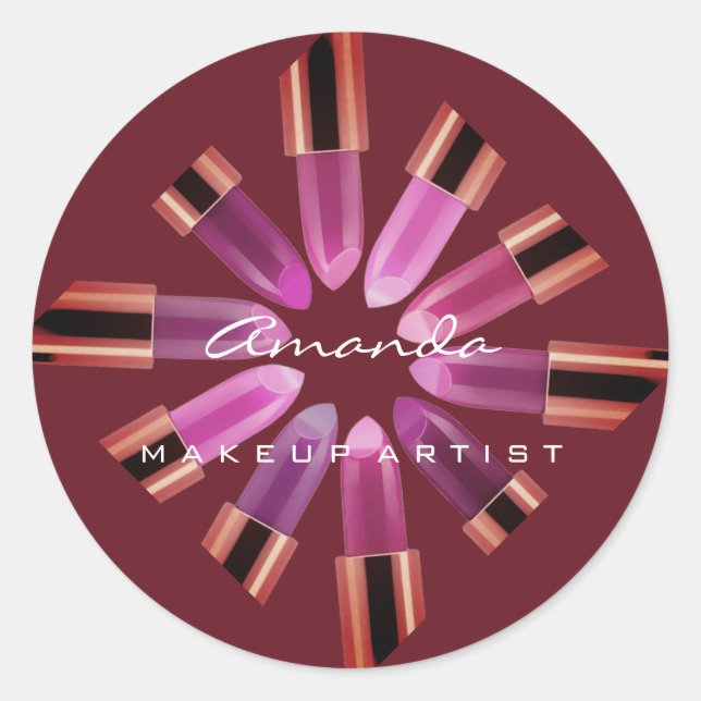 Sticker Rond Merci maquillage Logo Rose Rouge Pinky Lipstick (Devant)