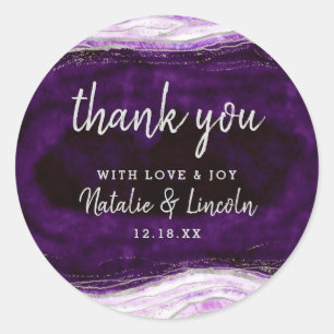 Sticker Rond Merci Mariage Amethyst Purple & Silver Geode